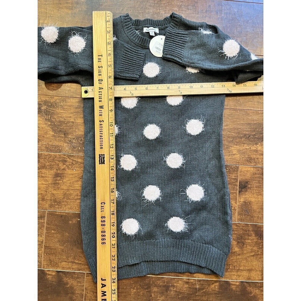 3 Pommes Oh Baby Polka Dot Knit Sweater Grey Girls Size 7-8 - Picture 4 of 6